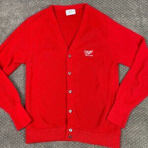 Vintage Miller High Life Cardigan Sweater Men's Medium Red Miller Beer 80s